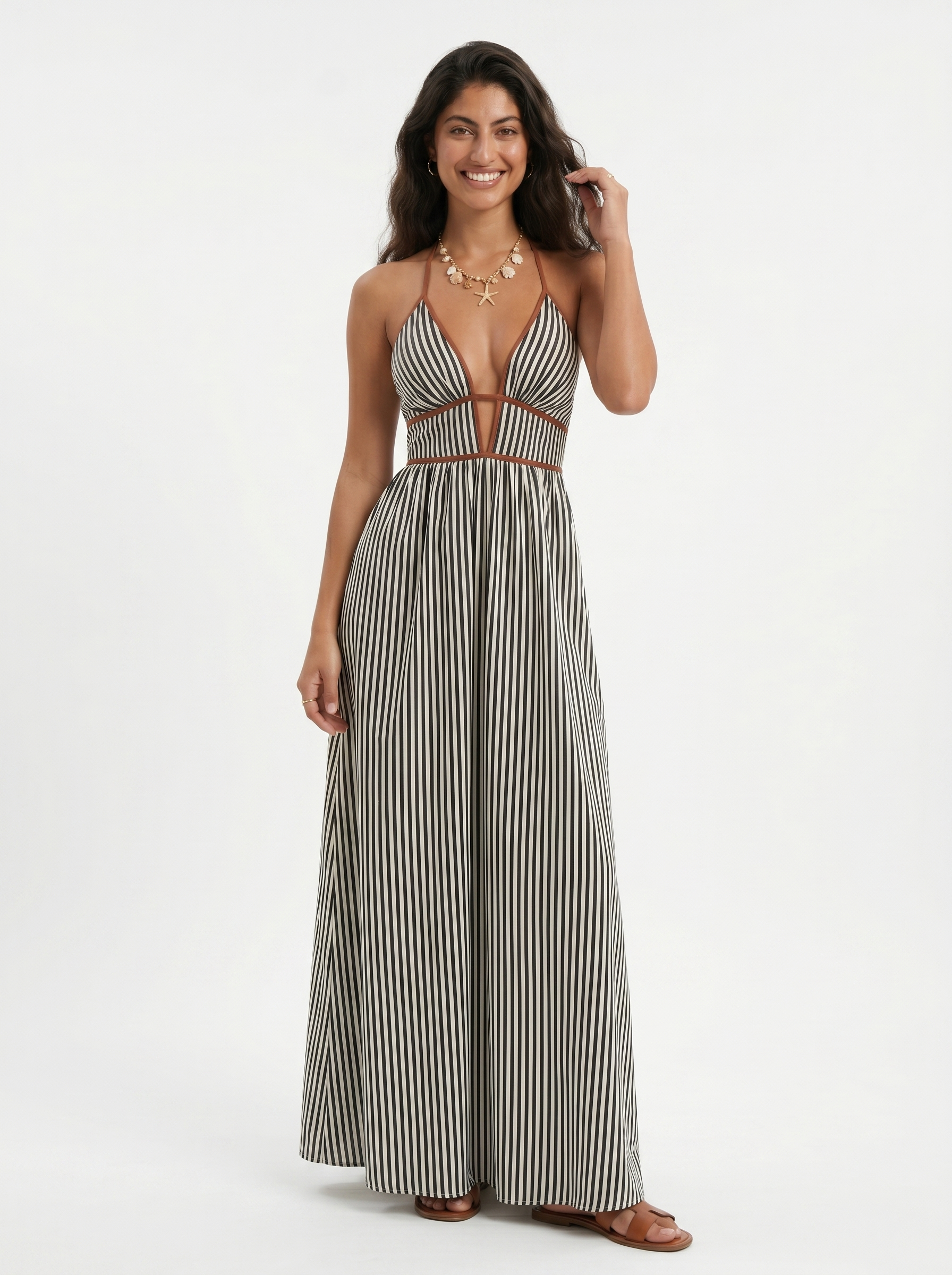 Reme | Vestito Lungo Estivo con Scollo Halter e Righe Verticali