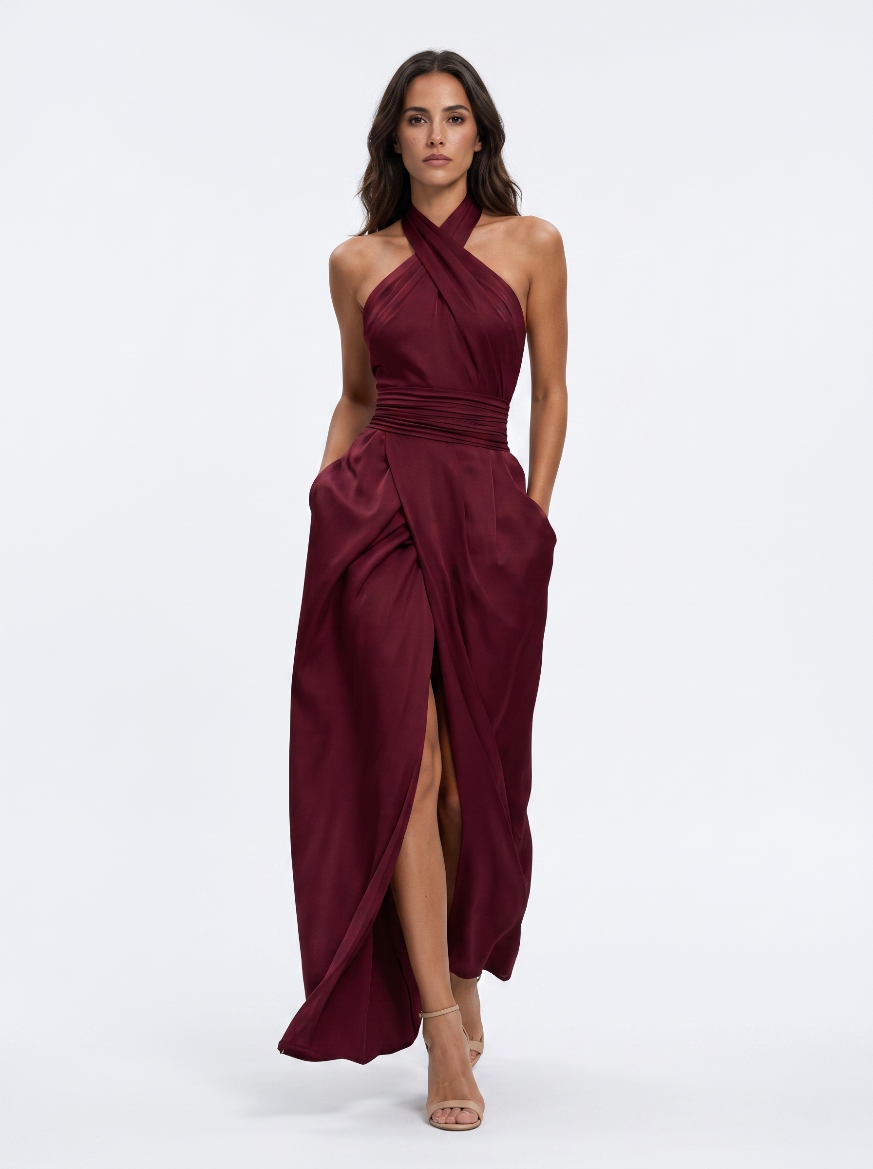 Malena | Vestito Lungo Elegante con Scollo Halter Incrociato