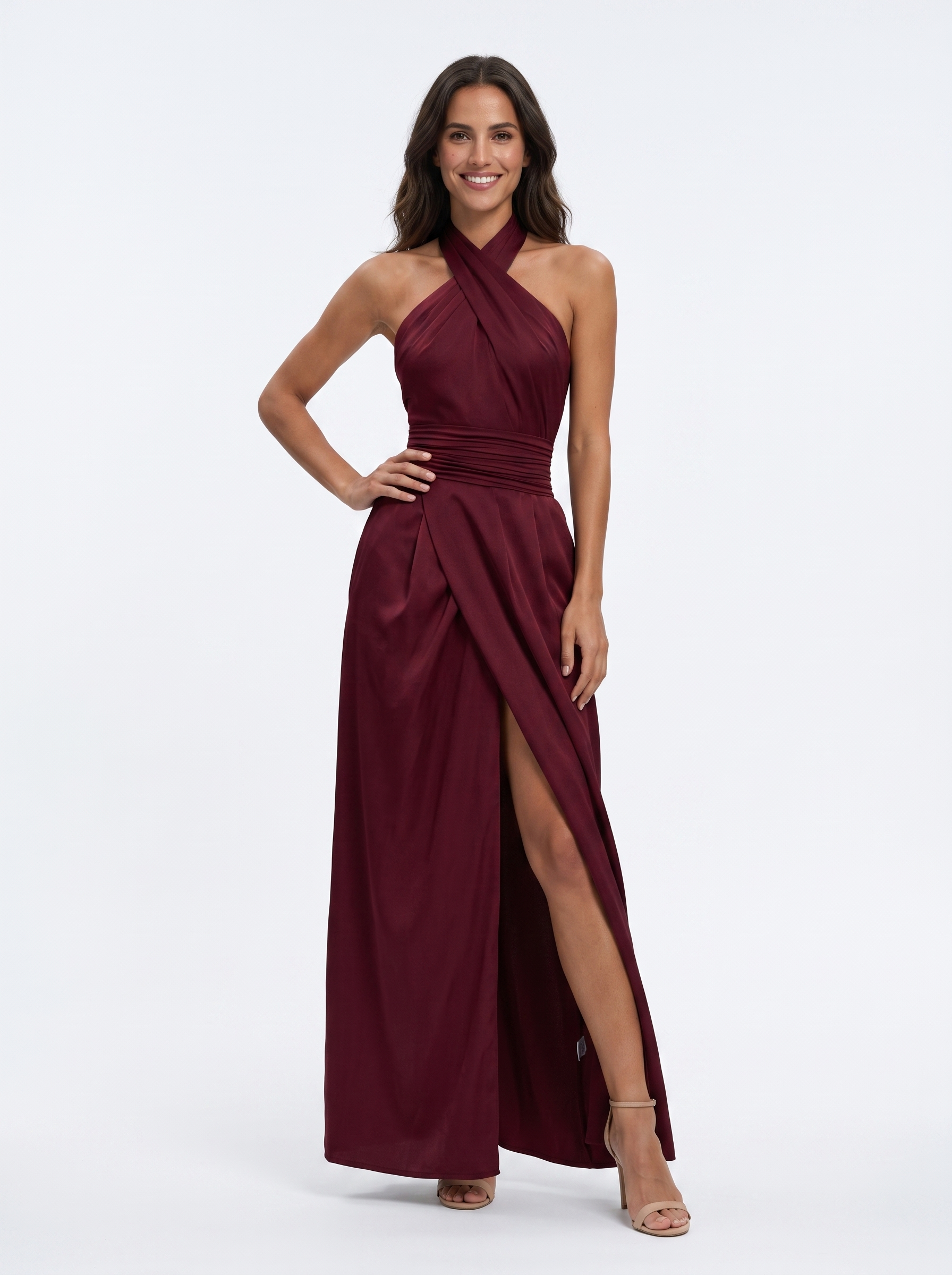 Malena | Vestito Lungo Elegante con Scollo Halter Incrociato