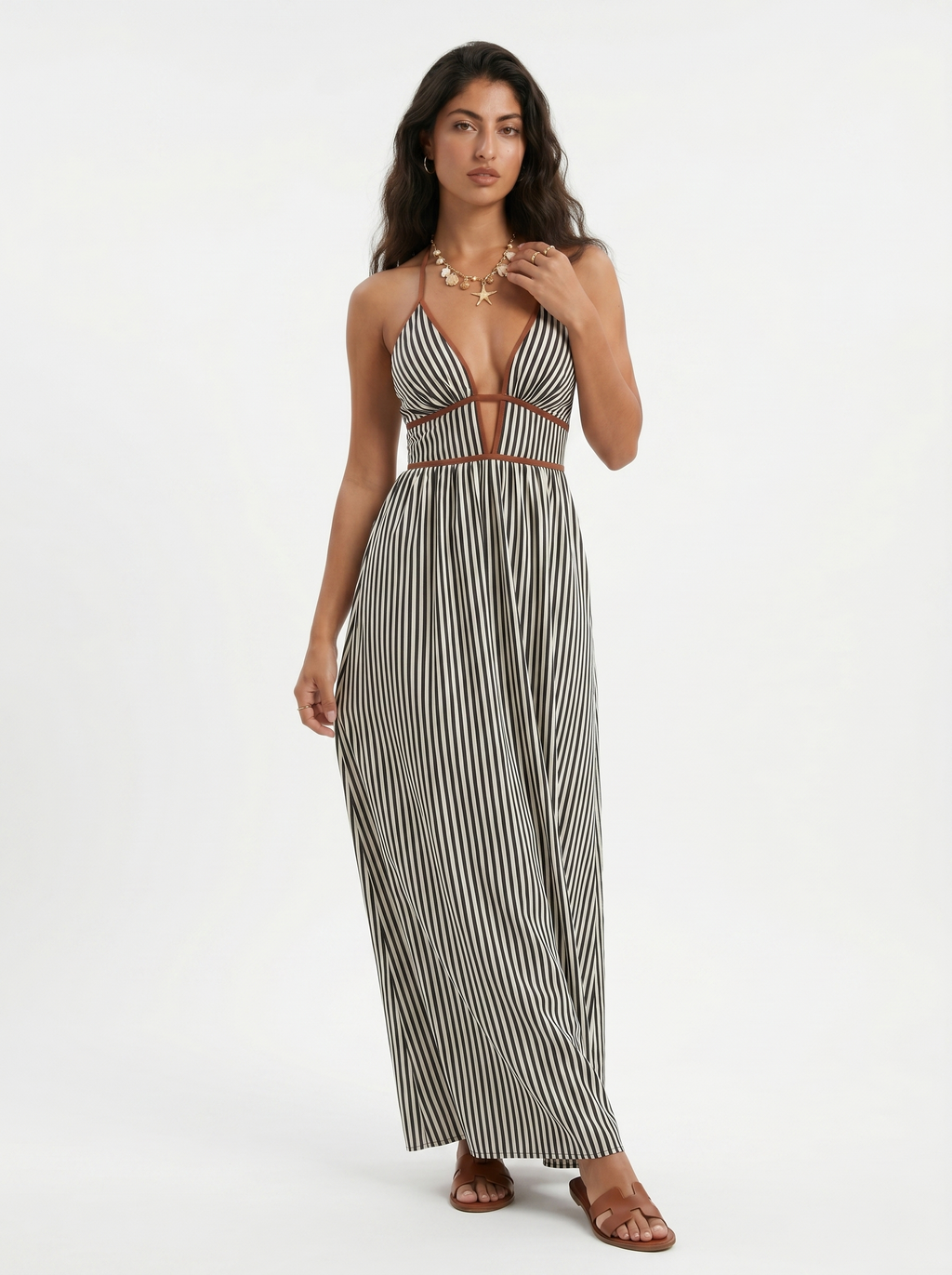 Reme | Vestito Lungo Estivo con Scollo Halter e Righe Verticali