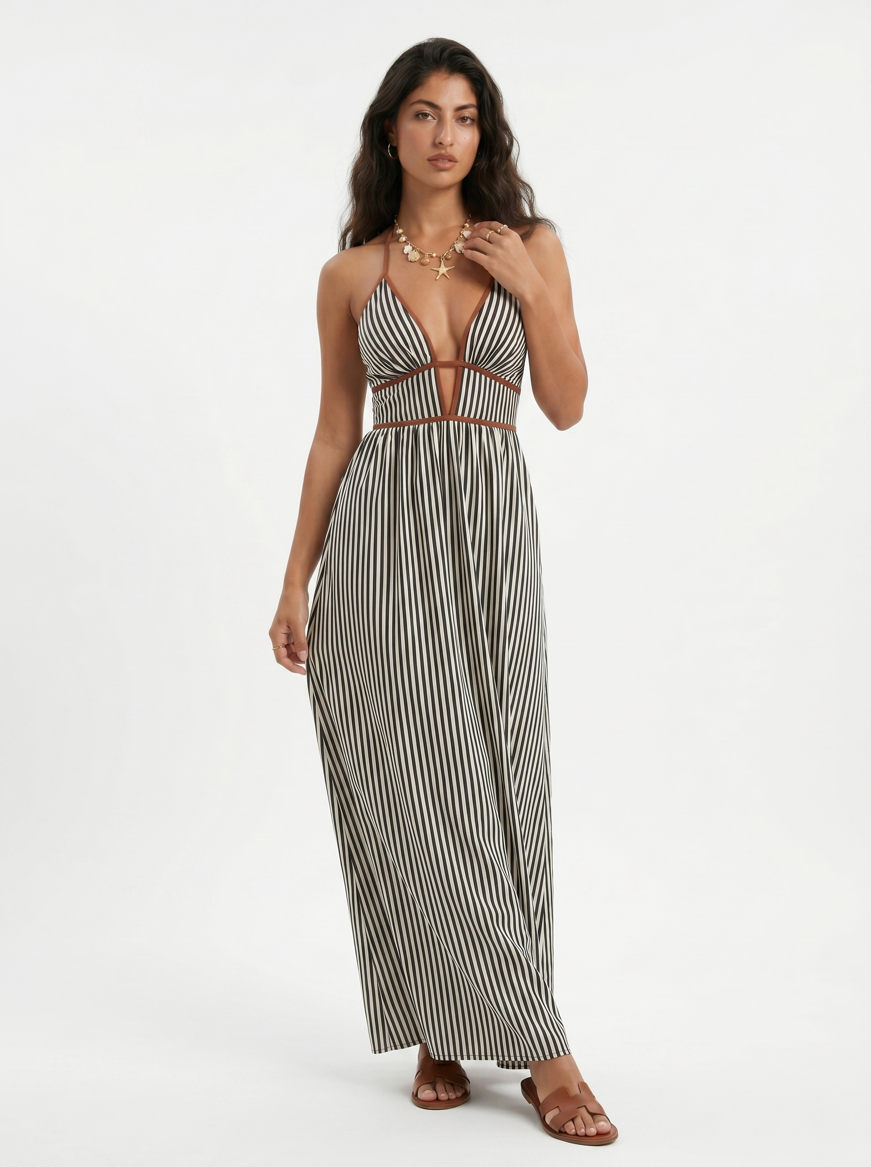 Reme | Vestito Lungo Estivo con Scollo Halter e Righe Verticali