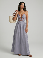 Reme | Vestito Lungo Estivo con Scollo Halter e Righe Verticali