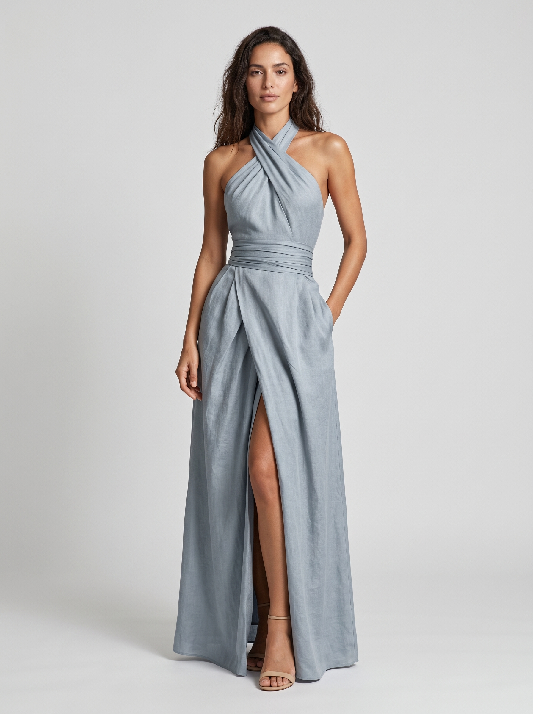 Malena | Vestito Lungo Elegante con Scollo Halter Incrociato