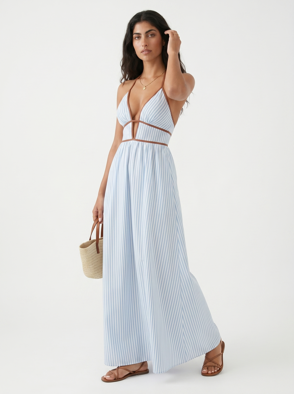 Reme | Vestito Lungo Estivo con Scollo Halter e Righe Verticali
