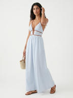 Reme | Vestito Lungo Estivo con Scollo Halter e Righe Verticali