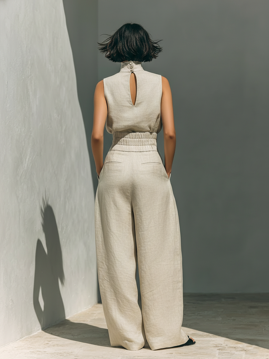 Lili – Ensemble minimaliste en coton et toile : débardeur et pantalon ample pour femmes