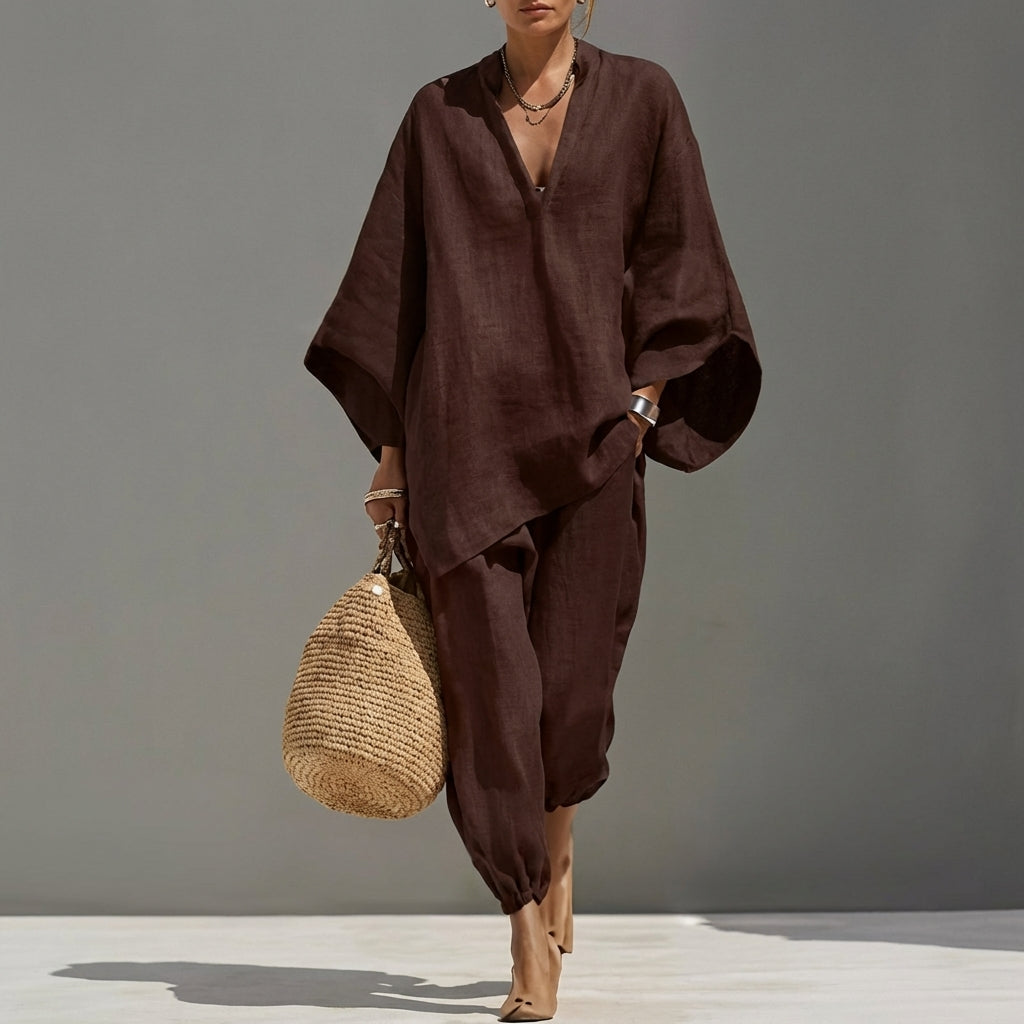 Marina | Completo Casual Due Pezzi con Scollo a V da Donna