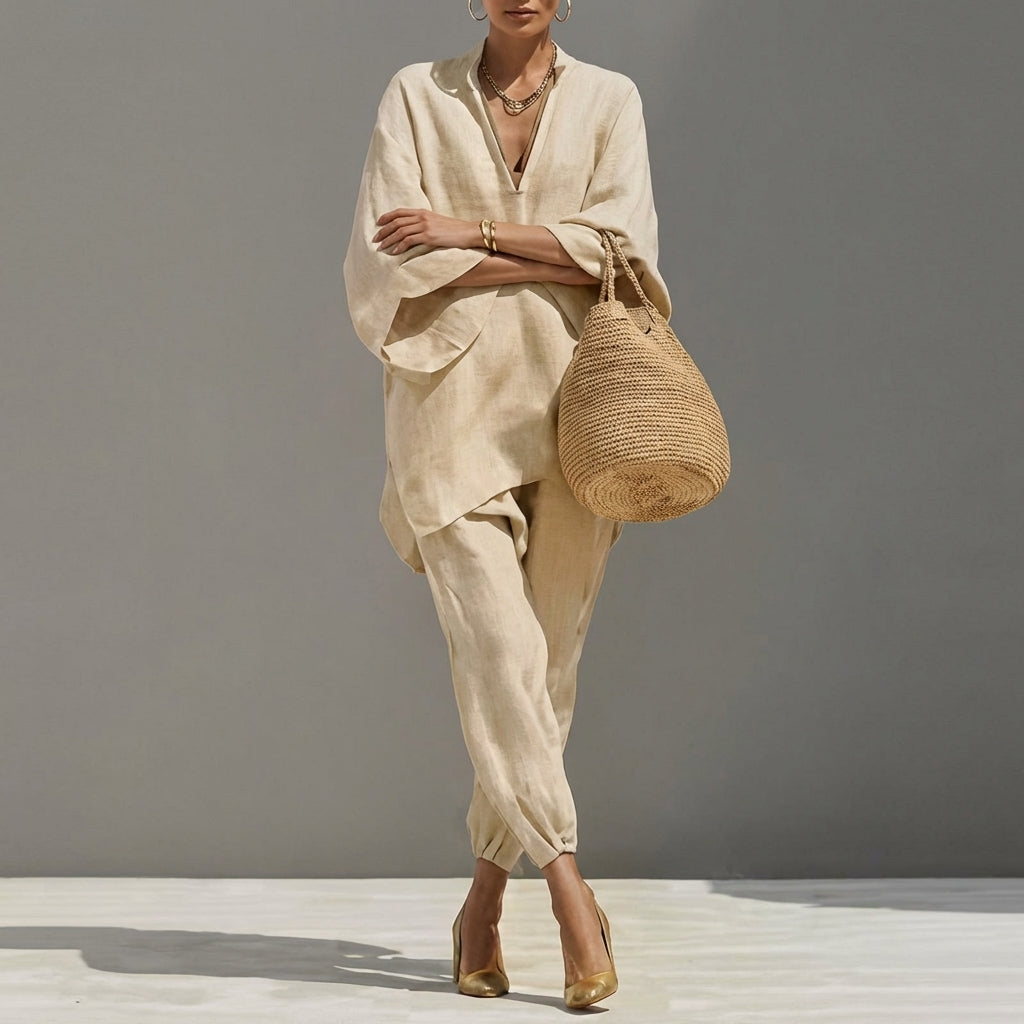 Marina | Completo Casual Due Pezzi con Scollo a V da Donna