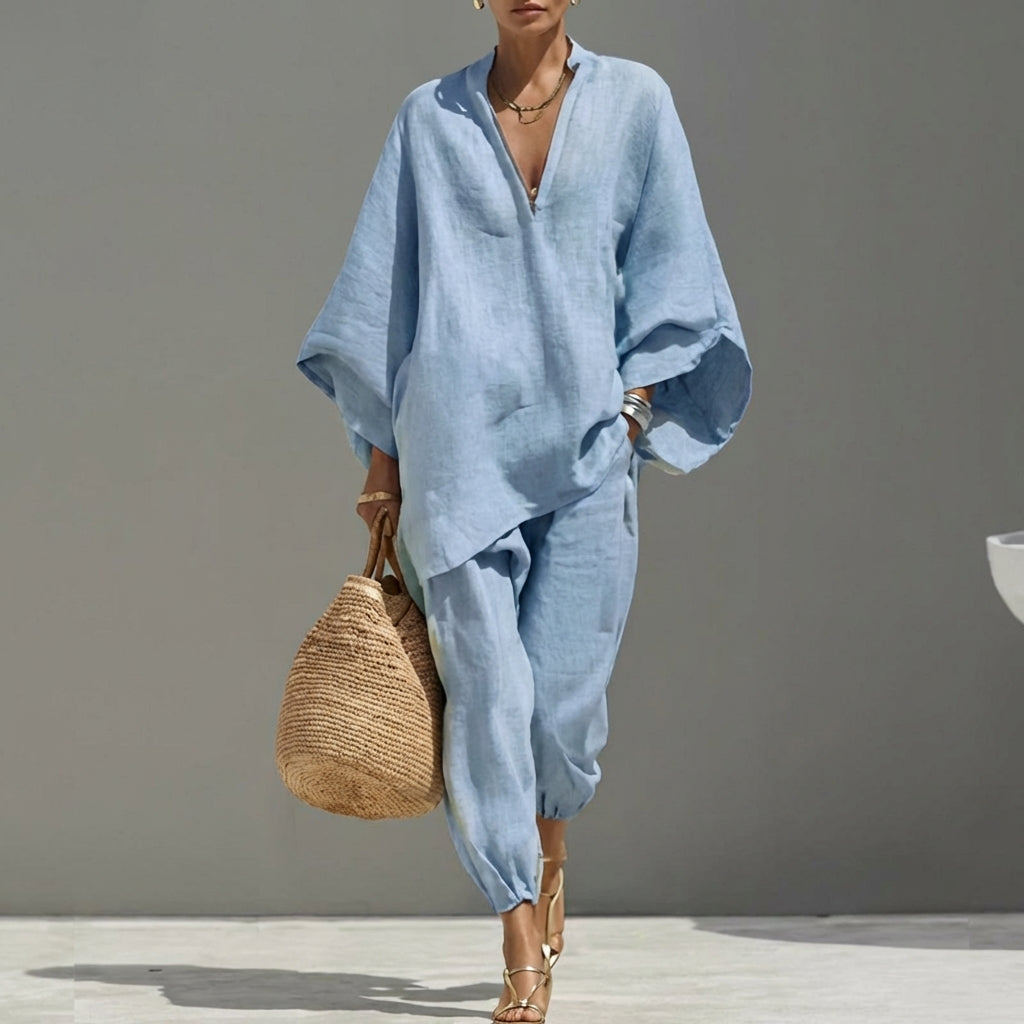 Marina | Completo Casual Due Pezzi con Scollo a V da Donna