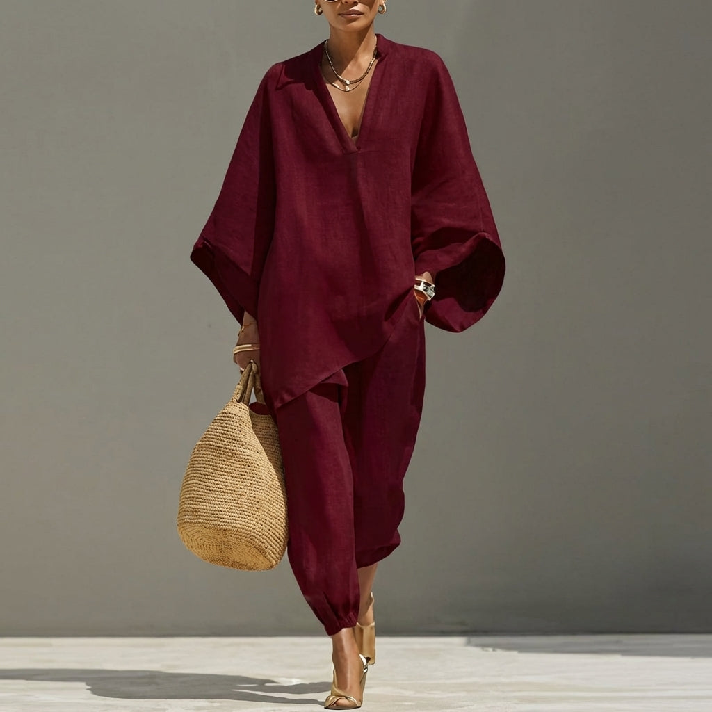 Marina | Completo Casual Due Pezzi con Scollo a V da Donna
