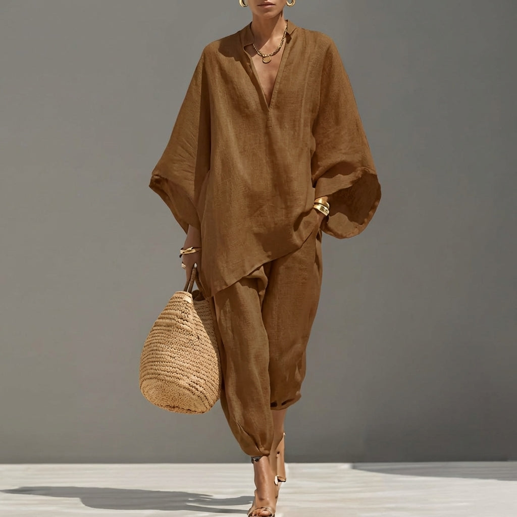 Marina | Completo Casual Due Pezzi con Scollo a V da Donna