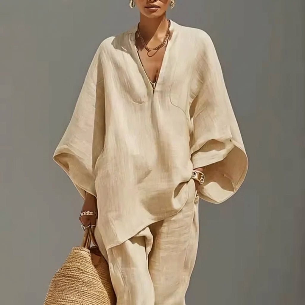 Marina | Completo Casual Due Pezzi con Scollo a V da Donna