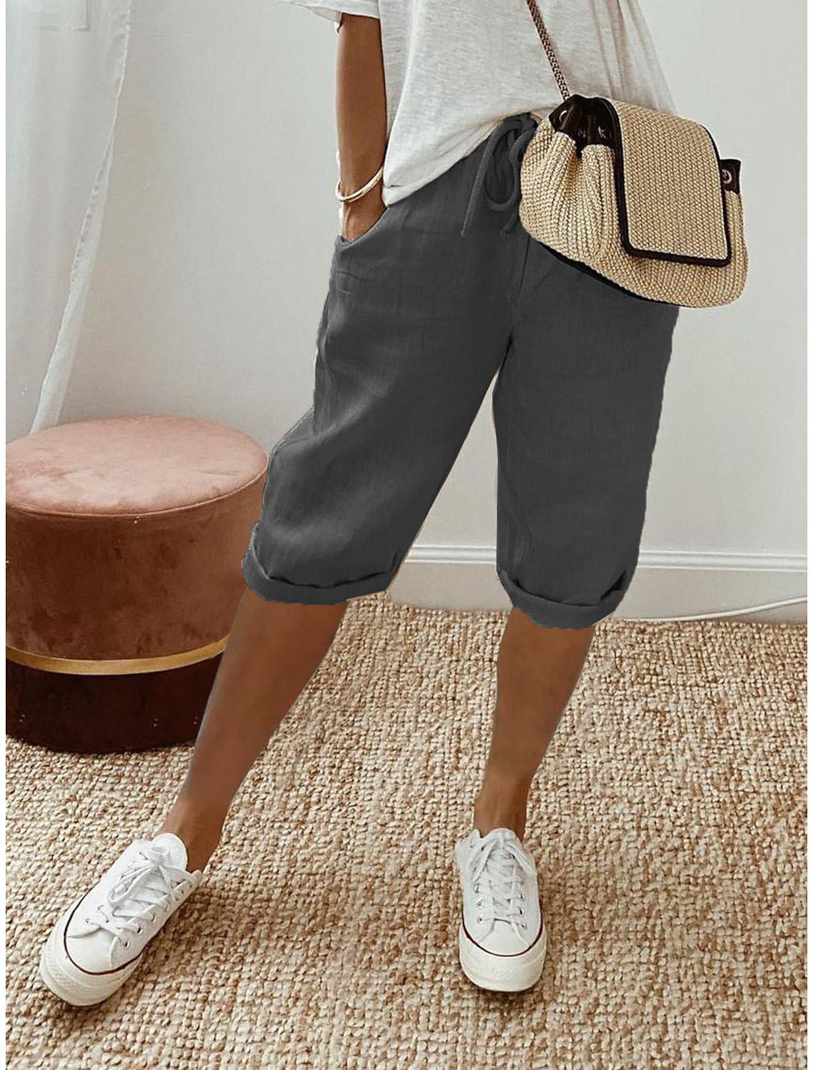 Pantaloni Capri in Cotone e Lino