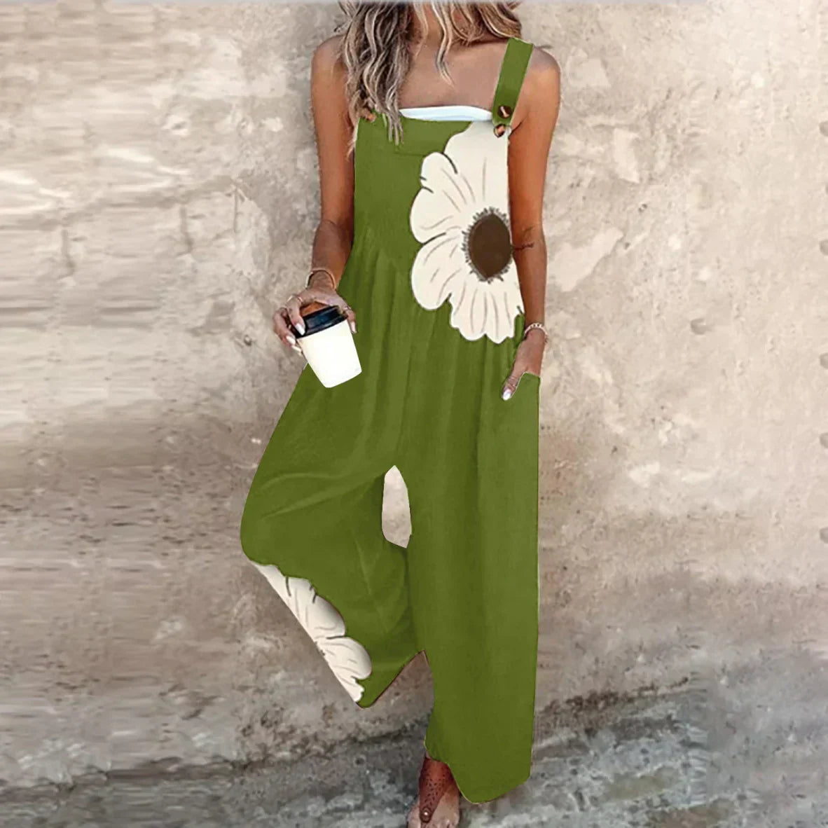 Miranda | Tuta con Bretelle Stampa Verde e Nera