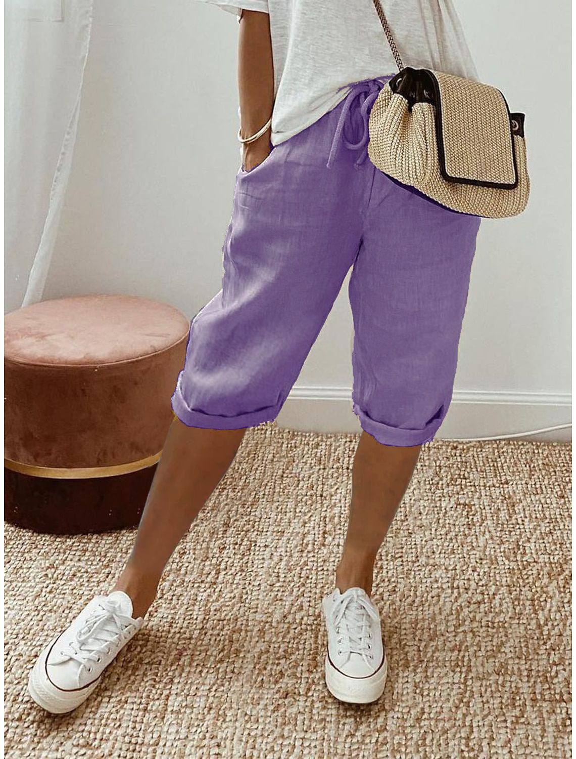 Pantaloni Capri in Cotone e Lino