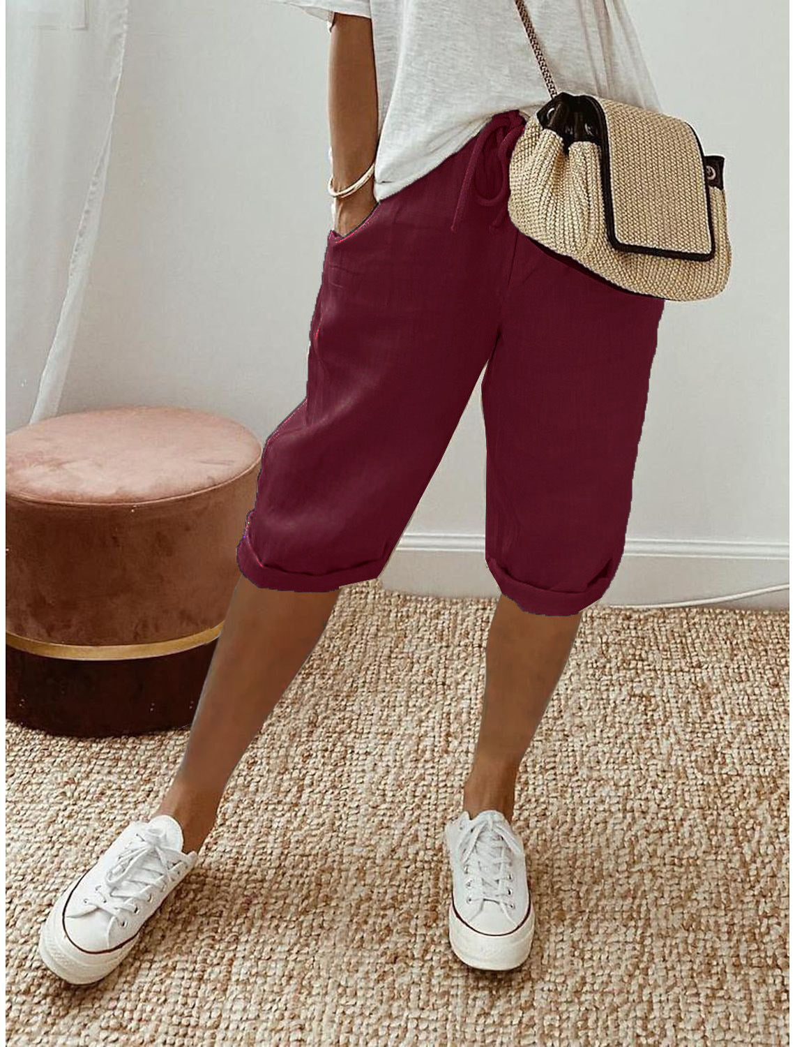 Pantaloni Capri in Cotone e Lino