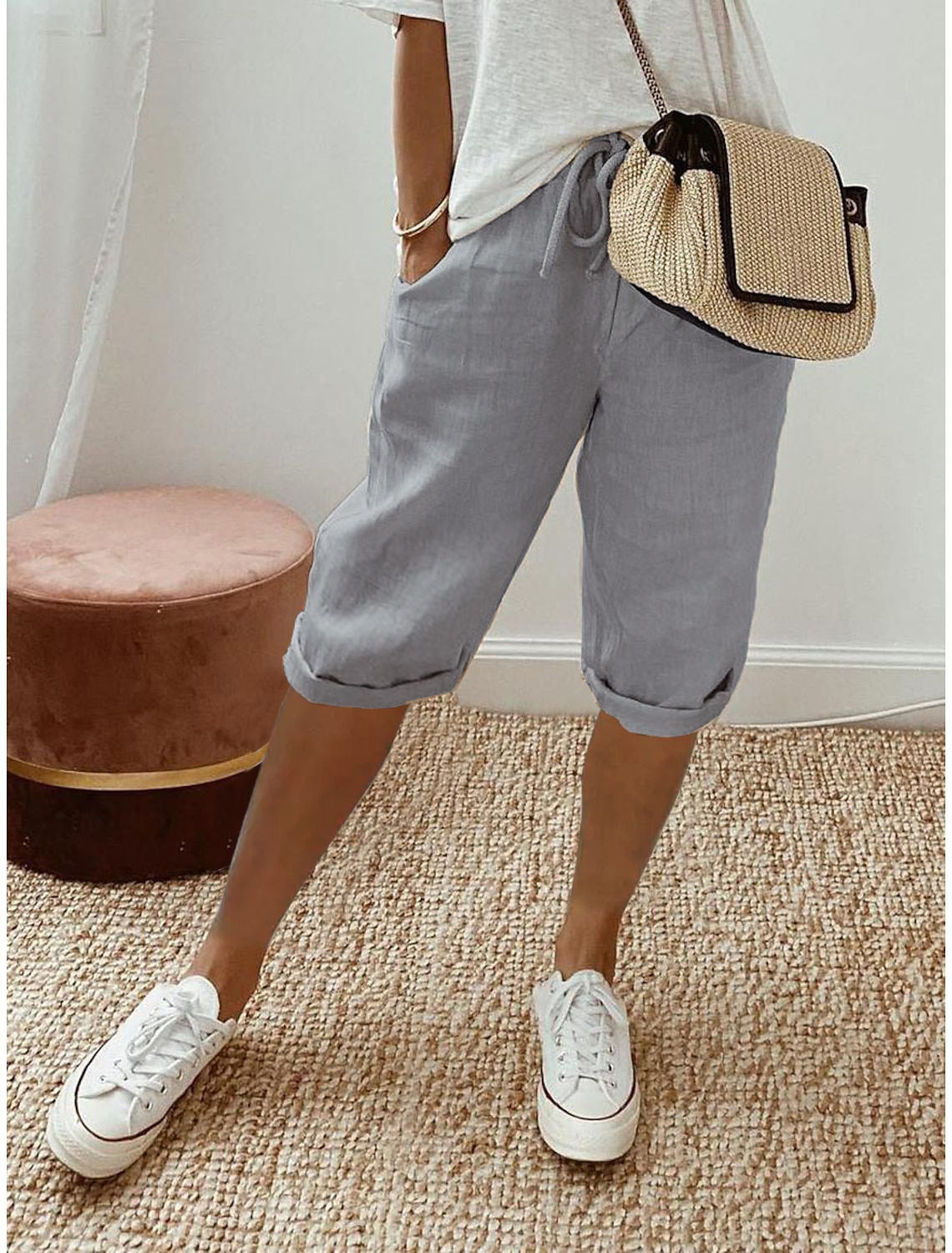 Pantaloni Capri in Cotone e Lino