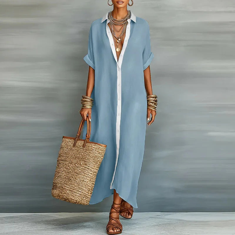 Anastasia | Abito Lungo Stile Camicia con Bottoni