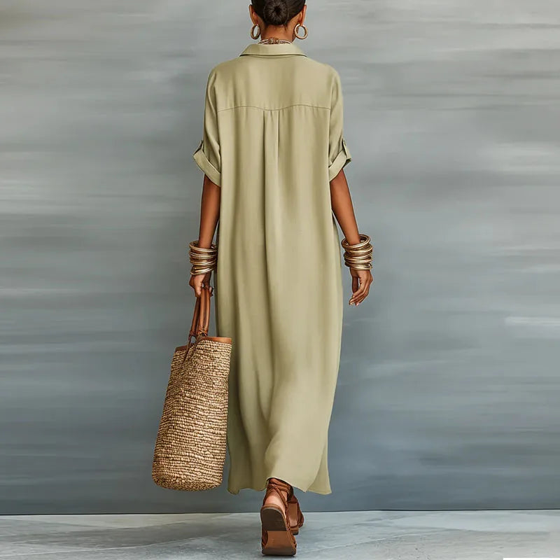 Anastasia | Abito Lungo Stile Camicia con Bottoni