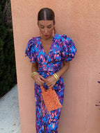 Aurora™ | Vestido midi de colores vivos con mangas abullonadas