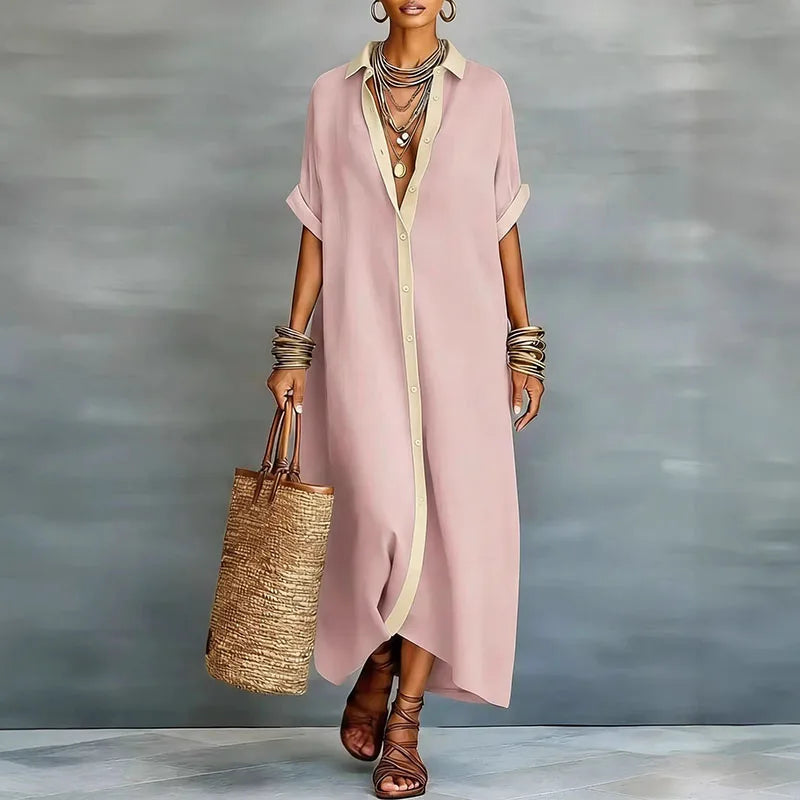 Anastasia | Abito Lungo Stile Camicia con Bottoni