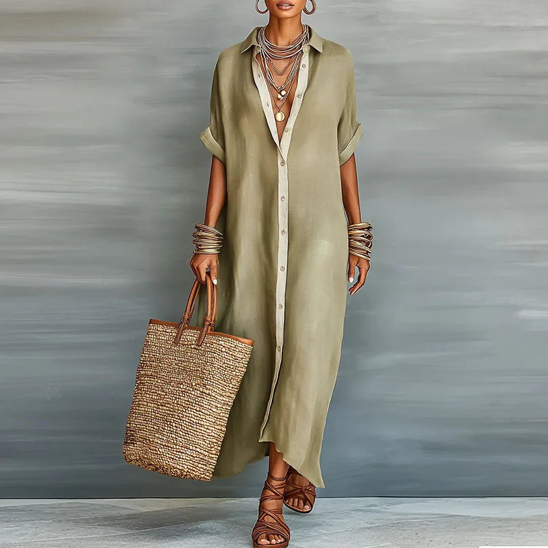 Anastasia | Abito Lungo Stile Camicia con Bottoni