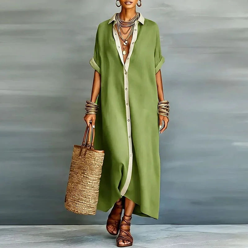 Anastasia | Abito Lungo Stile Camicia con Bottoni