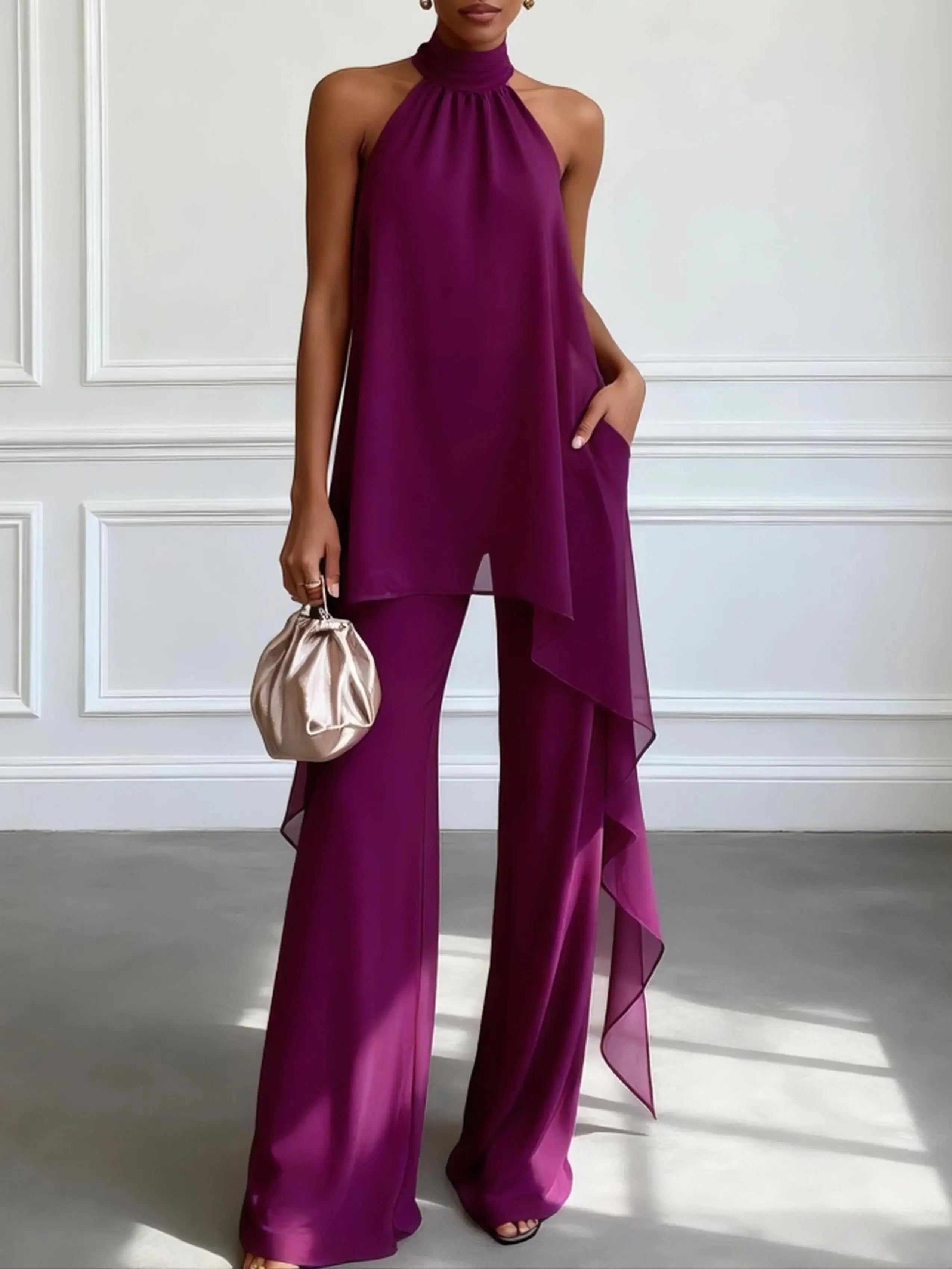Viola Completo Elegante Halter con Pantaloni