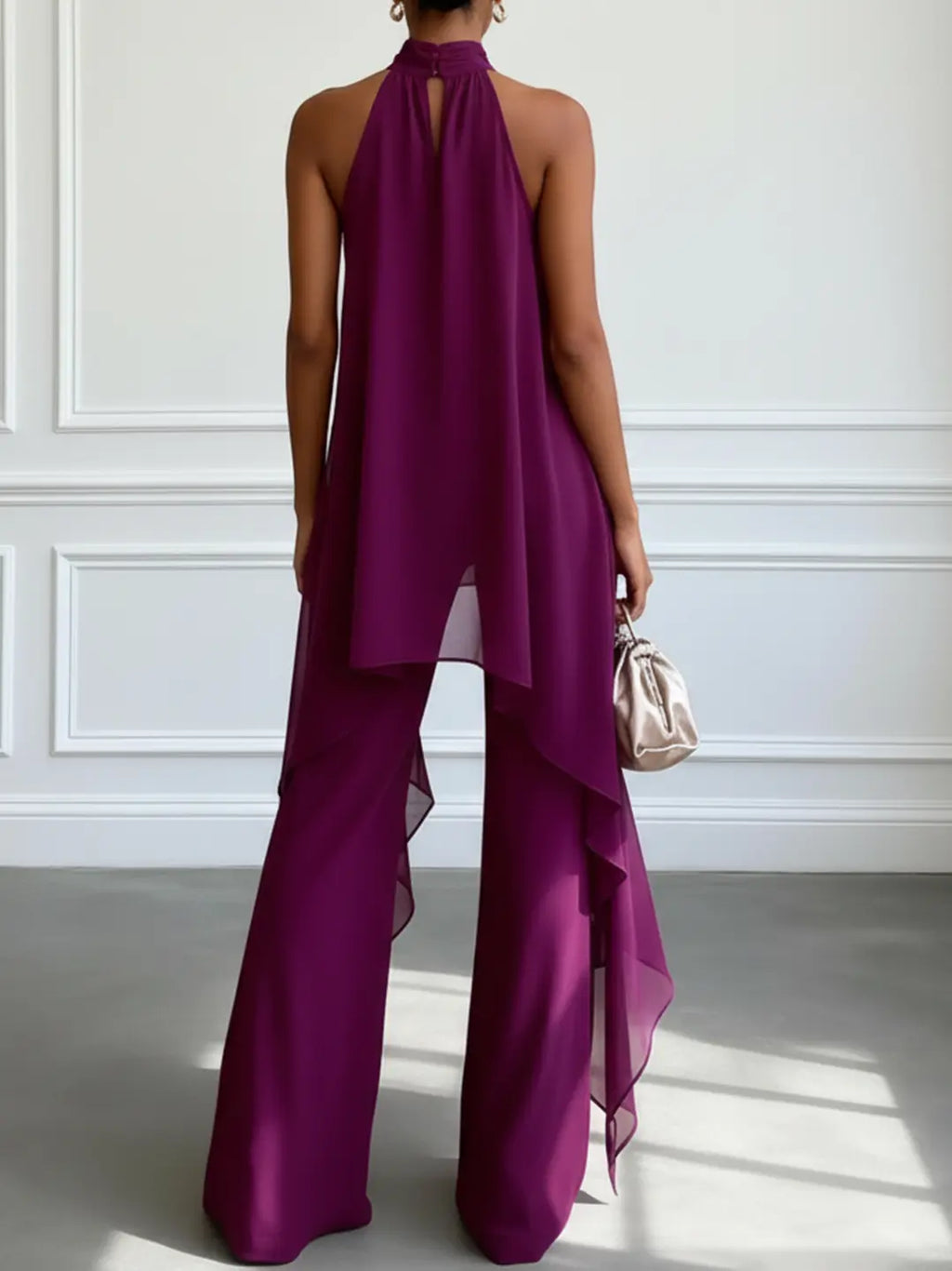 Viola Completo Elegante Halter con Pantaloni