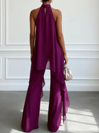 Viola Completo Elegante Halter con Pantaloni