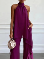 Viola Completo Elegante Halter con Pantaloni