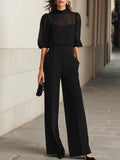 Ensemble de trois pièces : débardeur noir transparent et pantalon à jambes larges