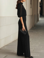 Ensemble de trois pièces : débardeur noir transparent et pantalon à jambes larges