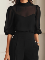 Ensemble de trois pièces : débardeur noir transparent et pantalon à jambes larges