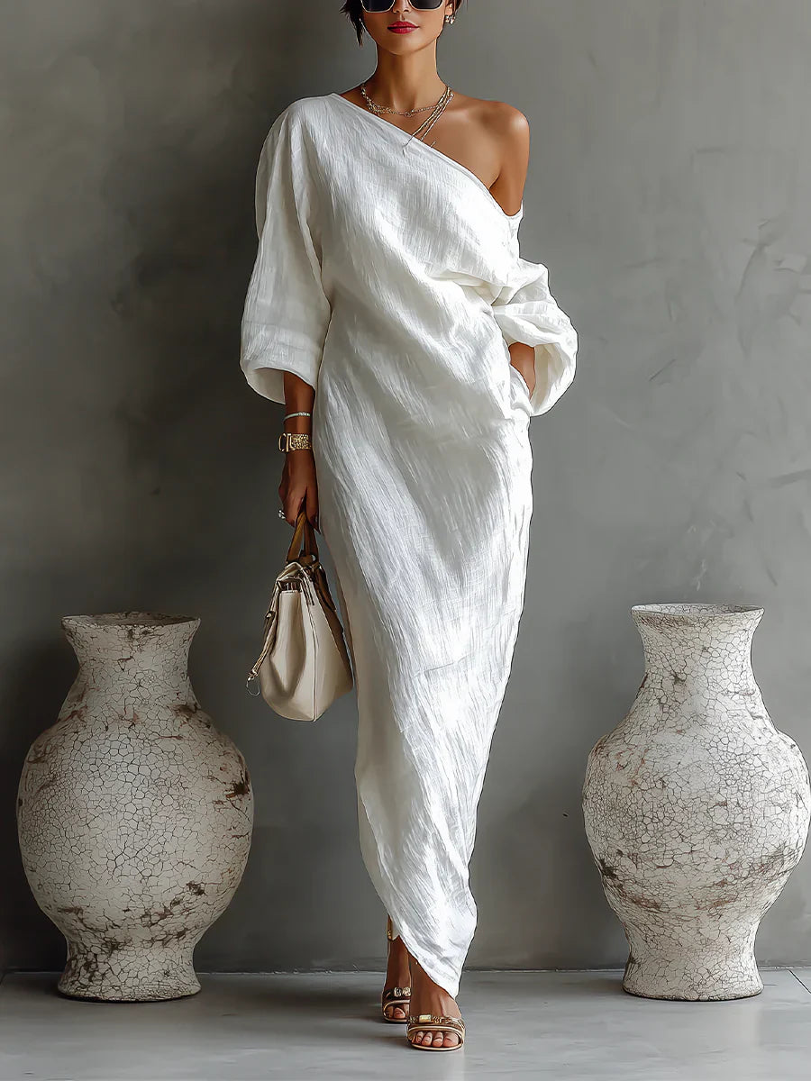 Melisa | Abito Lungo Asimmetrico, Elegante e Fluido