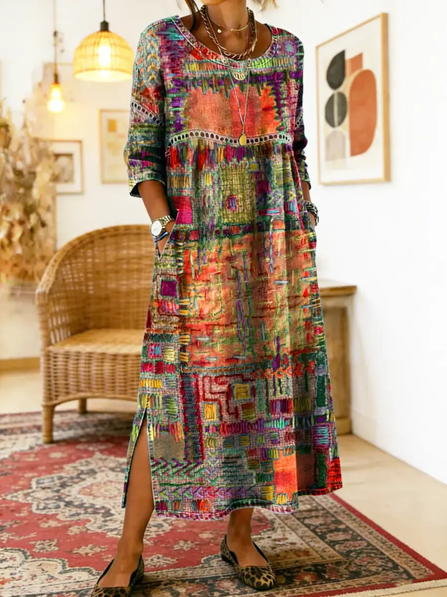 Manuela Abito in Denim con Patchwork Etnico