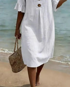 Vanesa™ | Robe en Lin Texturé Avec Manches Bouffantes et Boutons
