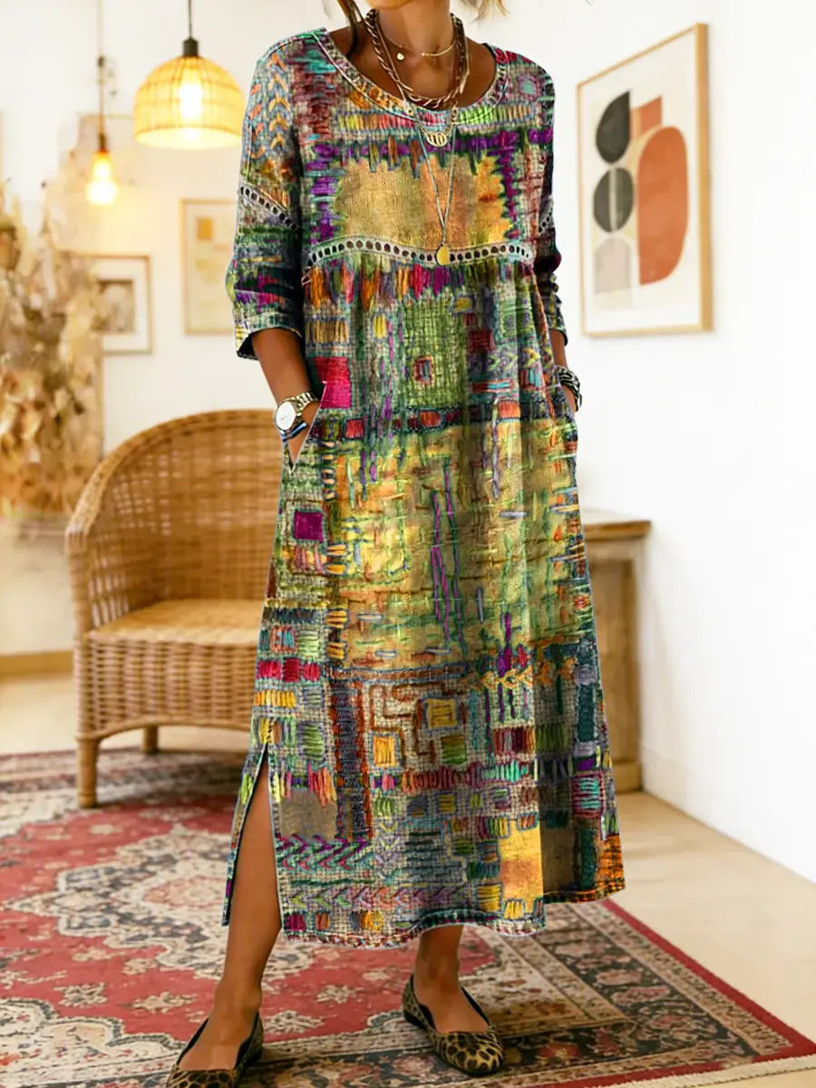 Manuela Abito in Denim con Patchwork Etnico