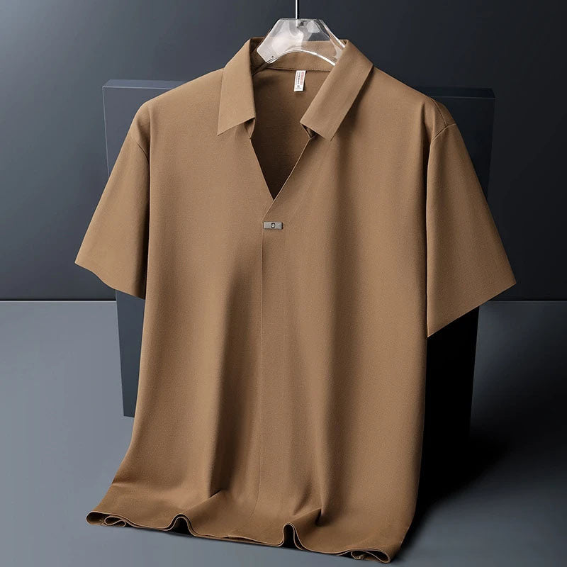 Bruce | Polo Grigia Maniche Corte Colletto Aperto