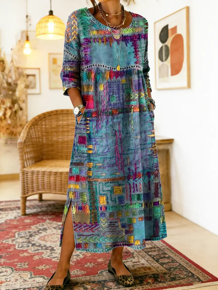 Manuela Abito in Denim con Patchwork Etnico
