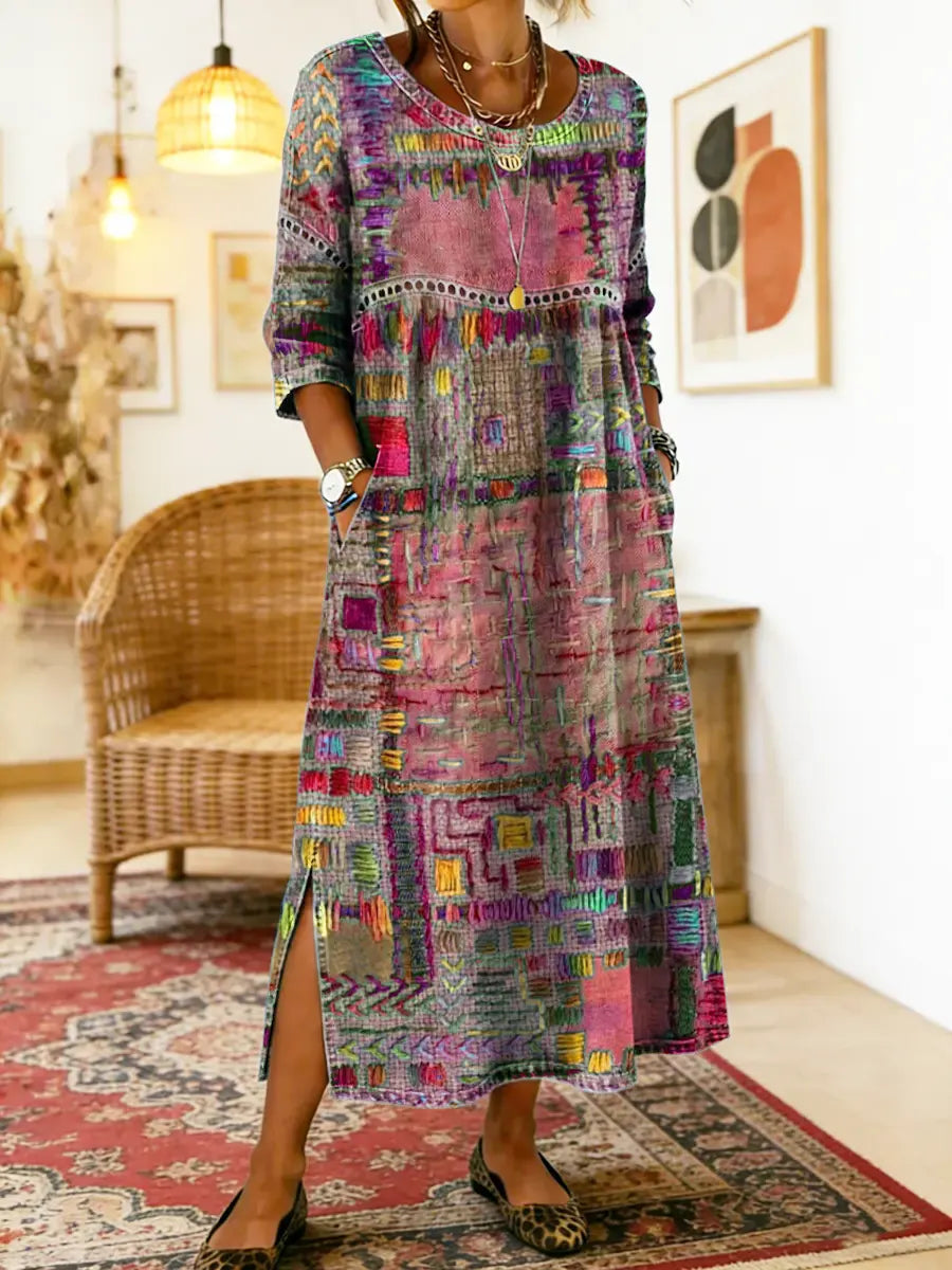 Manuela Abito in Denim con Patchwork Etnico