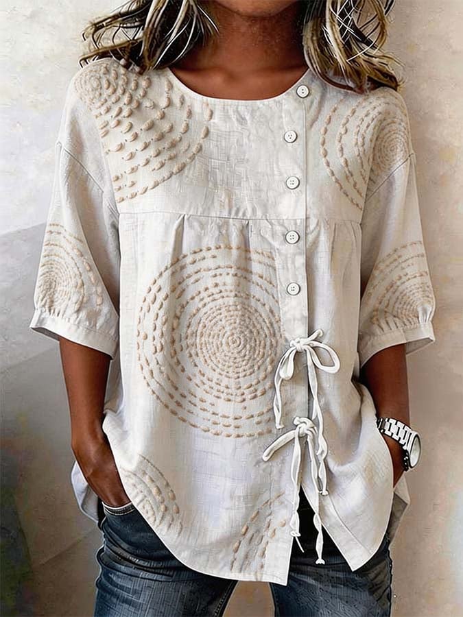 Macarena | Blusa Casual con Ricami Geometrici