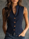 Canotta Vintage a Righe Senza Maniche con Collo Henley