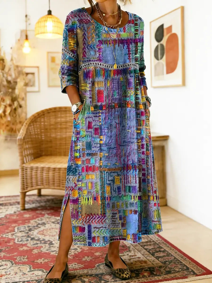 Manuela Abito in Denim con Patchwork Etnico
