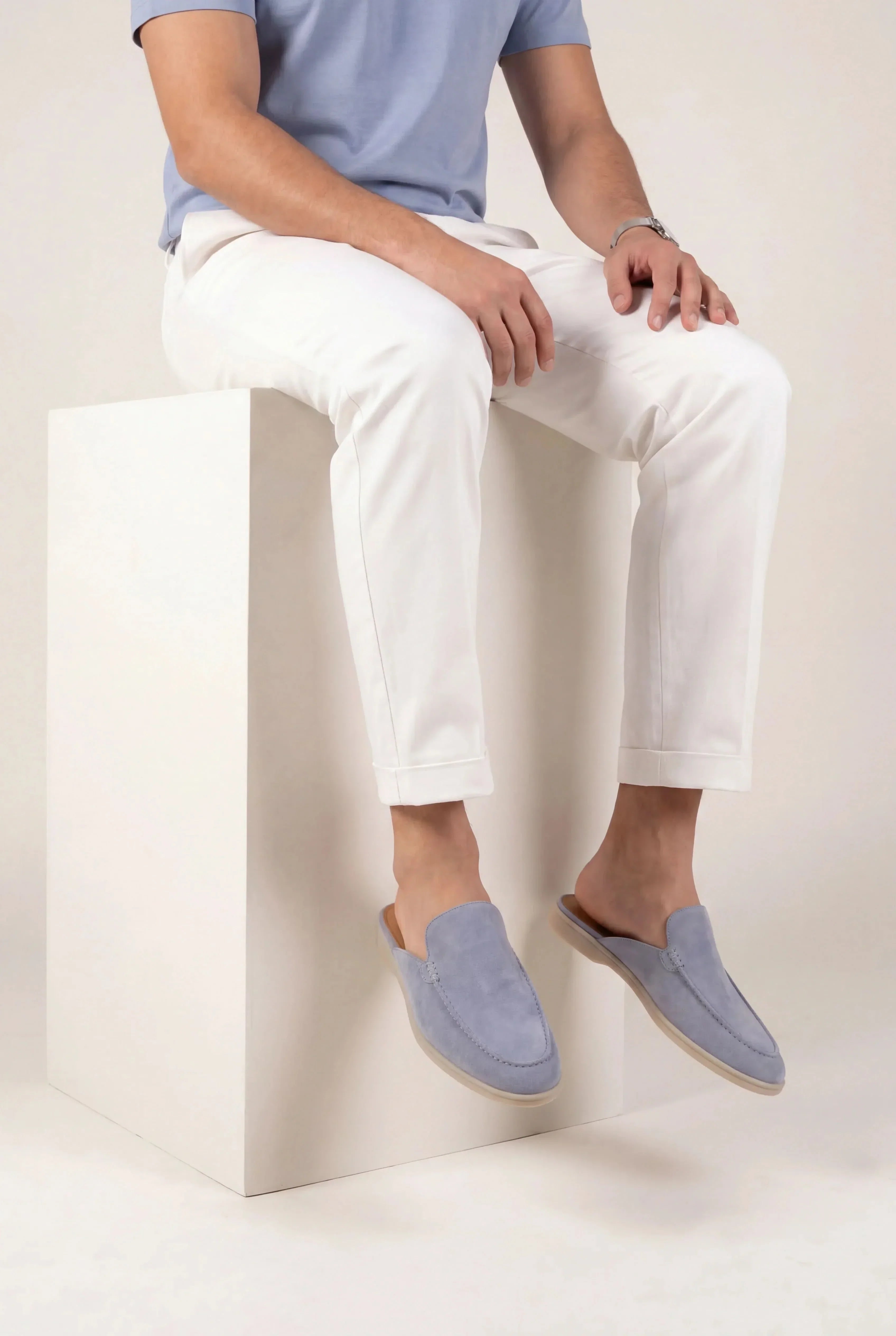 Riviera | Mule in Pelle Scamosciata Blu Chiaro