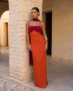Zahara | Abito Arancione con Scollo Rosso