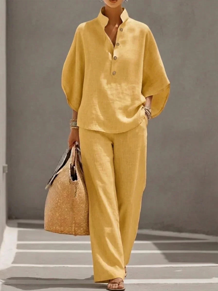 Maribel | Completo Lino Maniche Pipistrello e Pantalone Ampio