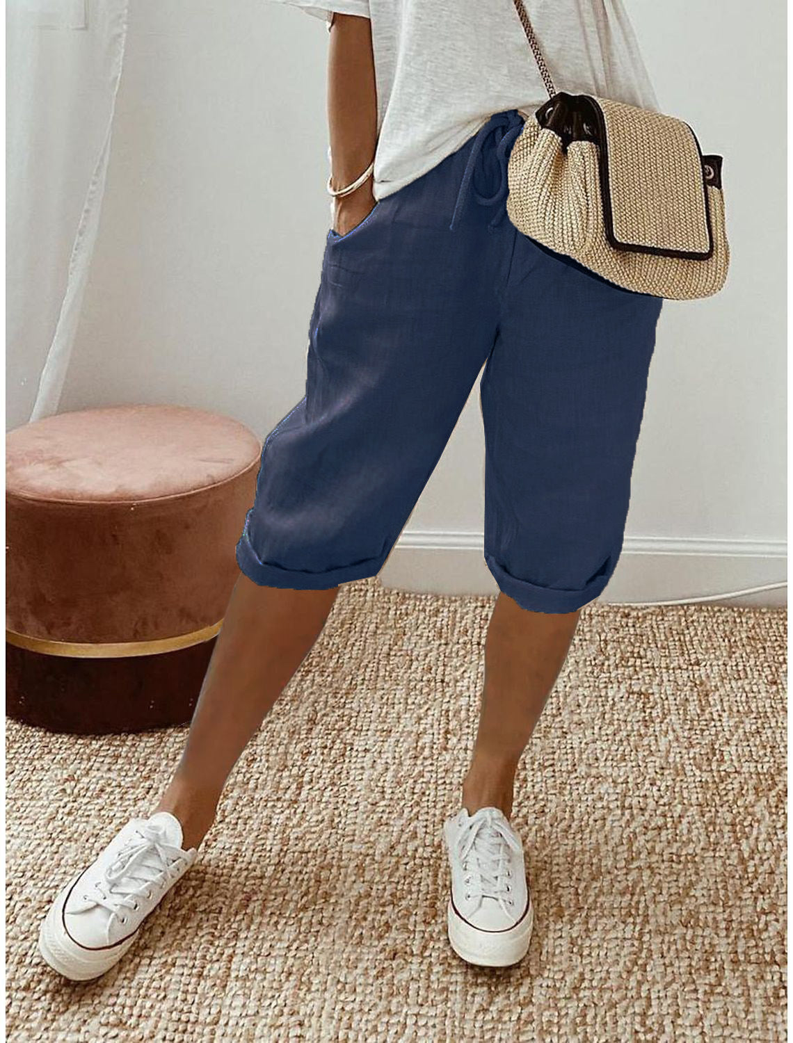 Pantaloni Capri in Cotone e Lino
