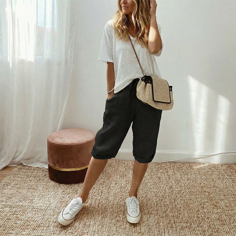 Pantaloni Capri in Cotone e Lino
