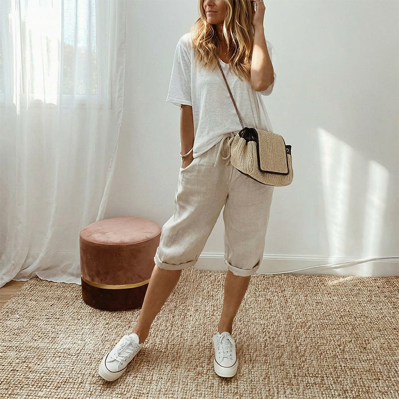 Pantaloni Capri in Cotone e Lino